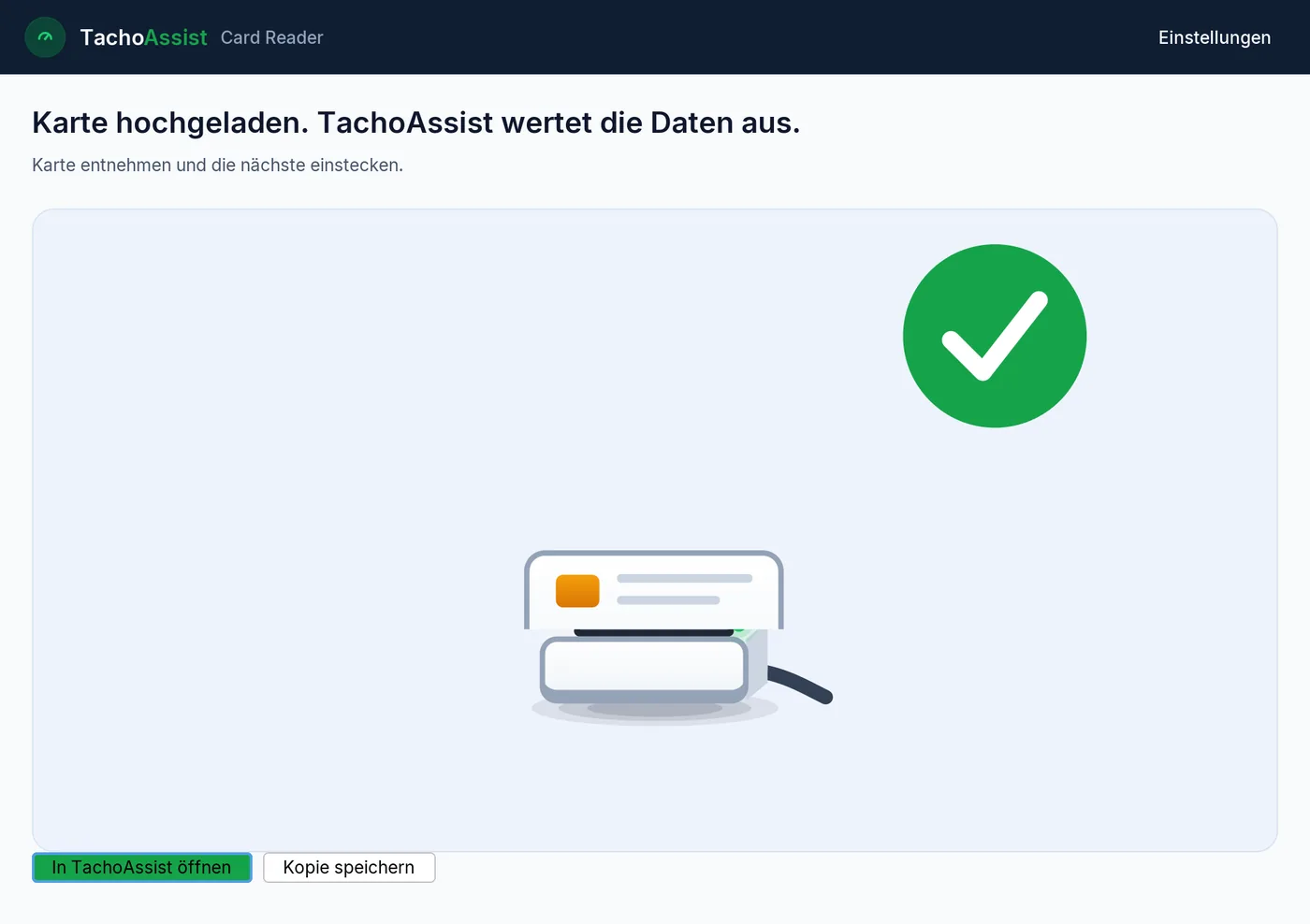 TachoAssist Card Reader auf einem Windows-Laptop und einem Android-Telefon