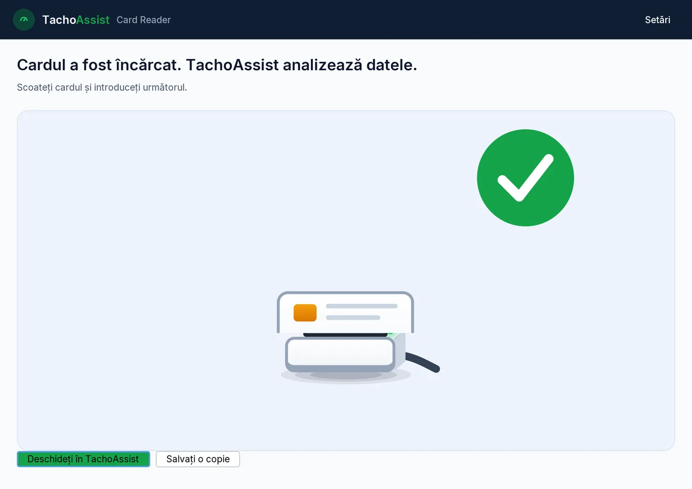 TachoAssist Card Reader pe un laptop cu Windows și pe un telefon Android