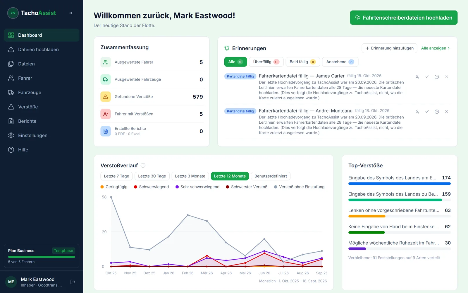 TachoAssist Business — fleet dashboard