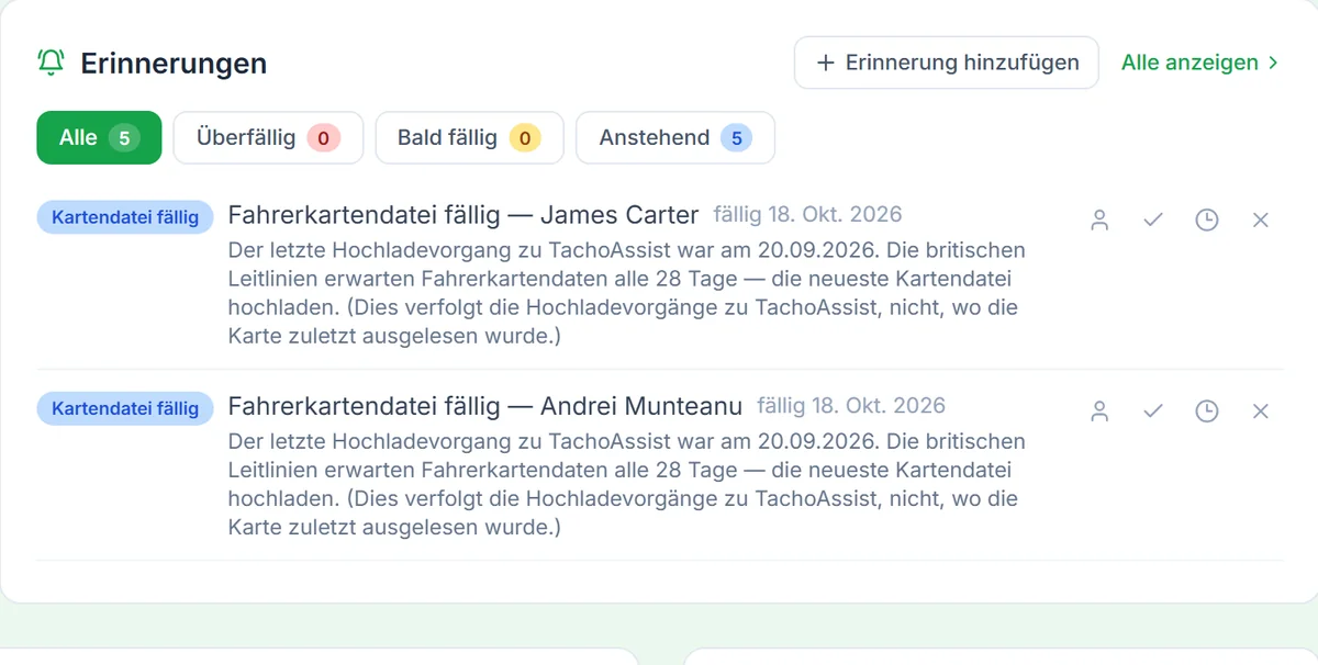 TachoAssist Business — reminders