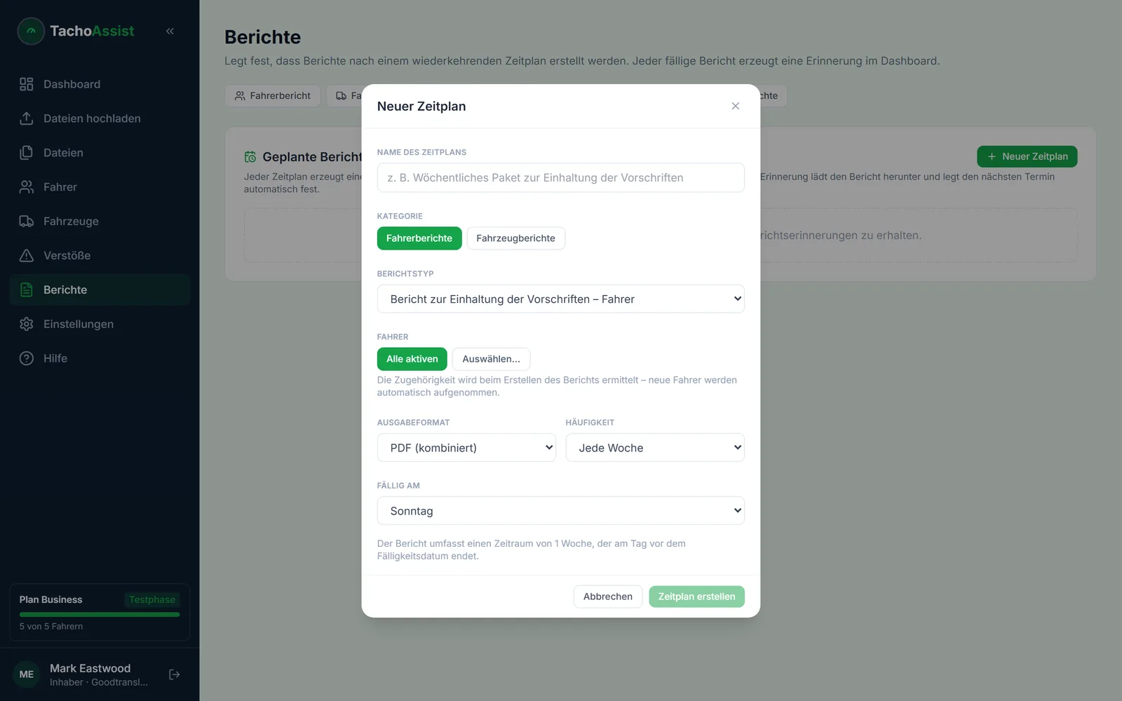 TachoAssist Business — scheduled report