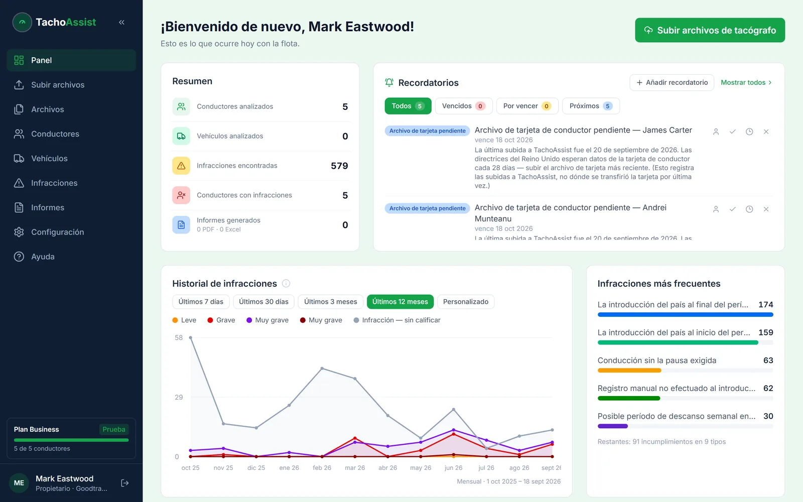 TachoAssist Business — fleet dashboard