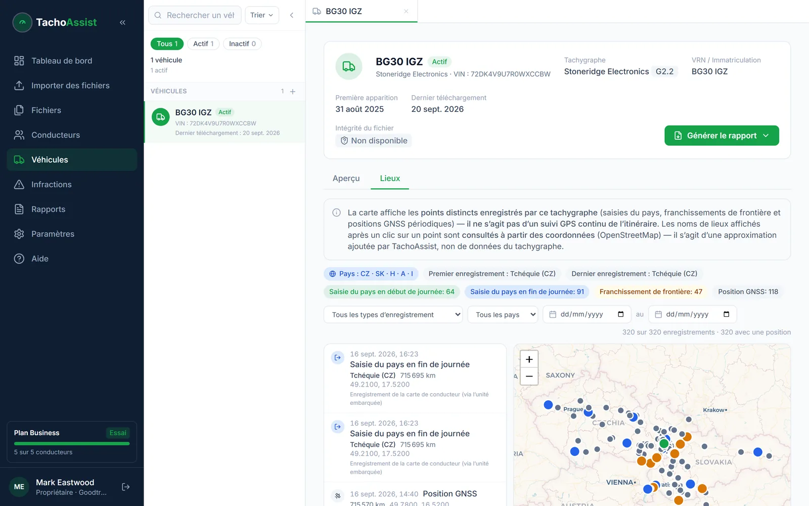 TachoAssist Business — vehicle places map