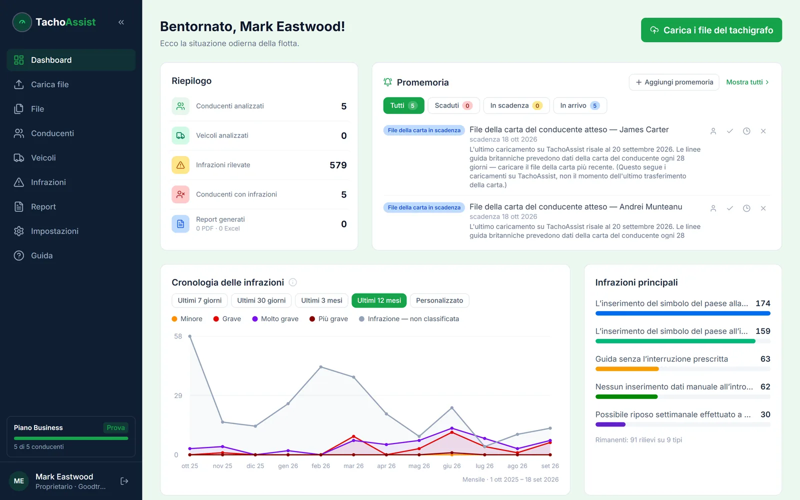 TachoAssist Business — fleet dashboard