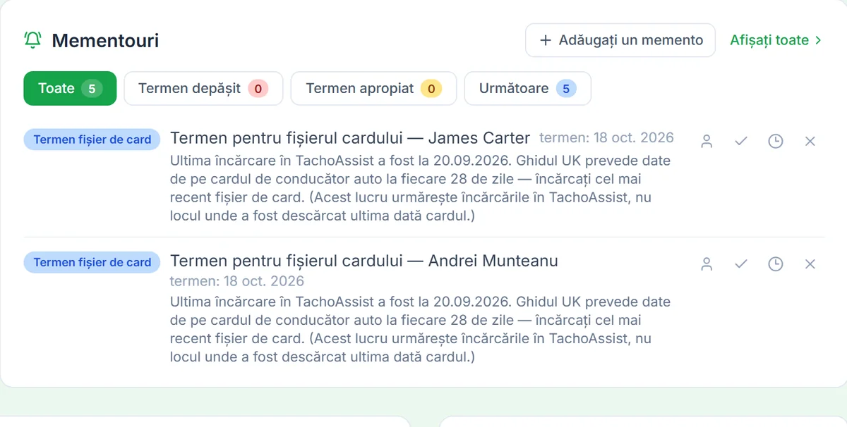 TachoAssist Business — reminders