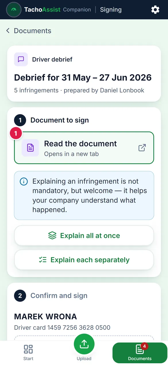 The document on the phone: an infringement with its instruction underneath.