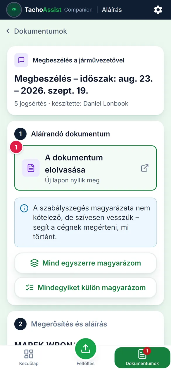 A dokumentum a telefonon: egy jogsértés, alatta a hozzá tartozó utasítás.