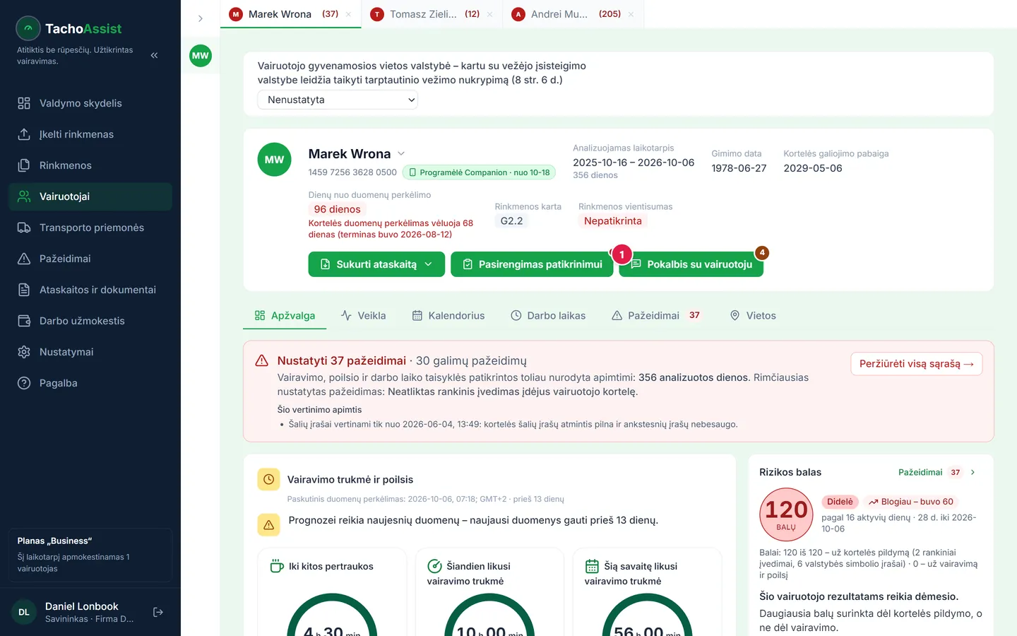 1 žingsnis: mygtukas „Pokalbis su vairuotoju“ vairuotojo puslapio antraštėje.