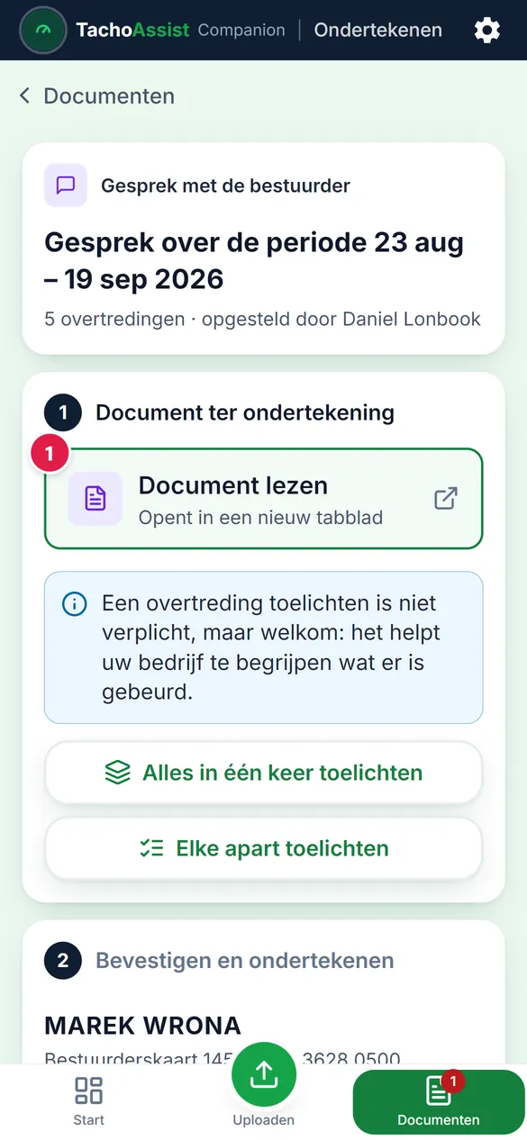 Het document op de telefoon: de overtreding met de instructie eronder.