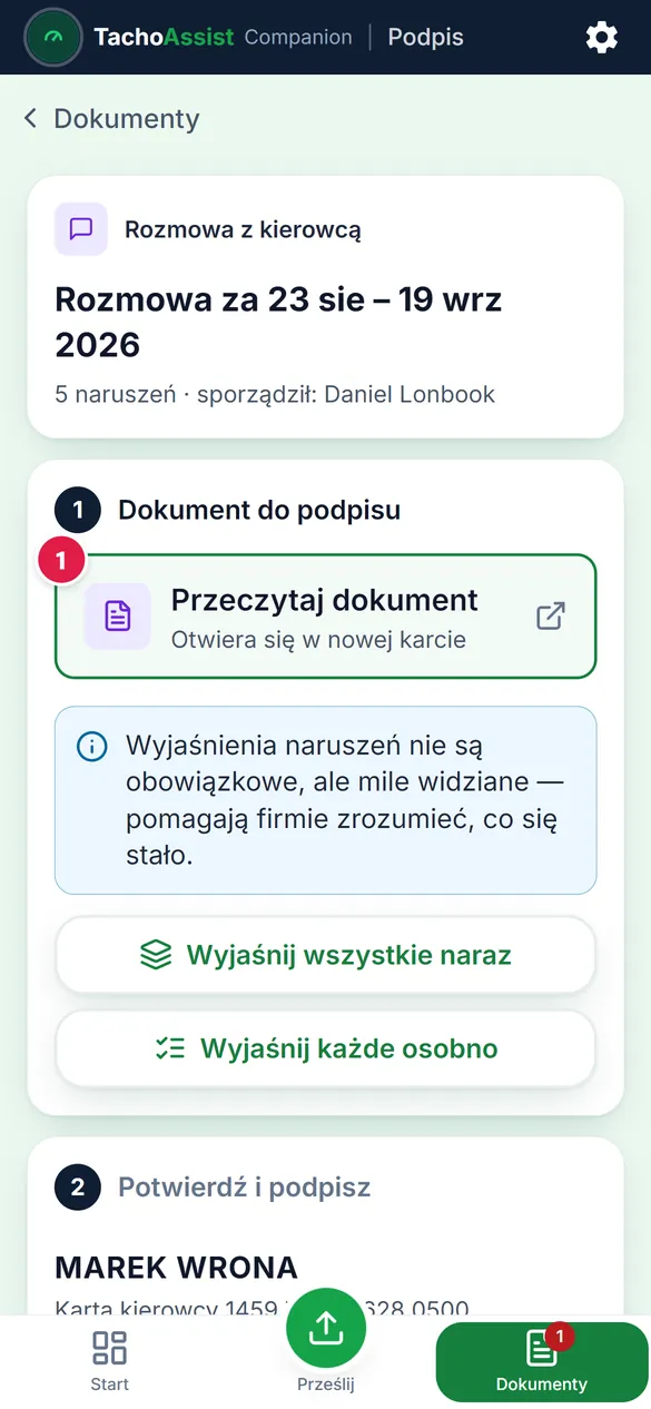 Dokument w telefonie: naruszenie i polecenie pod nim.