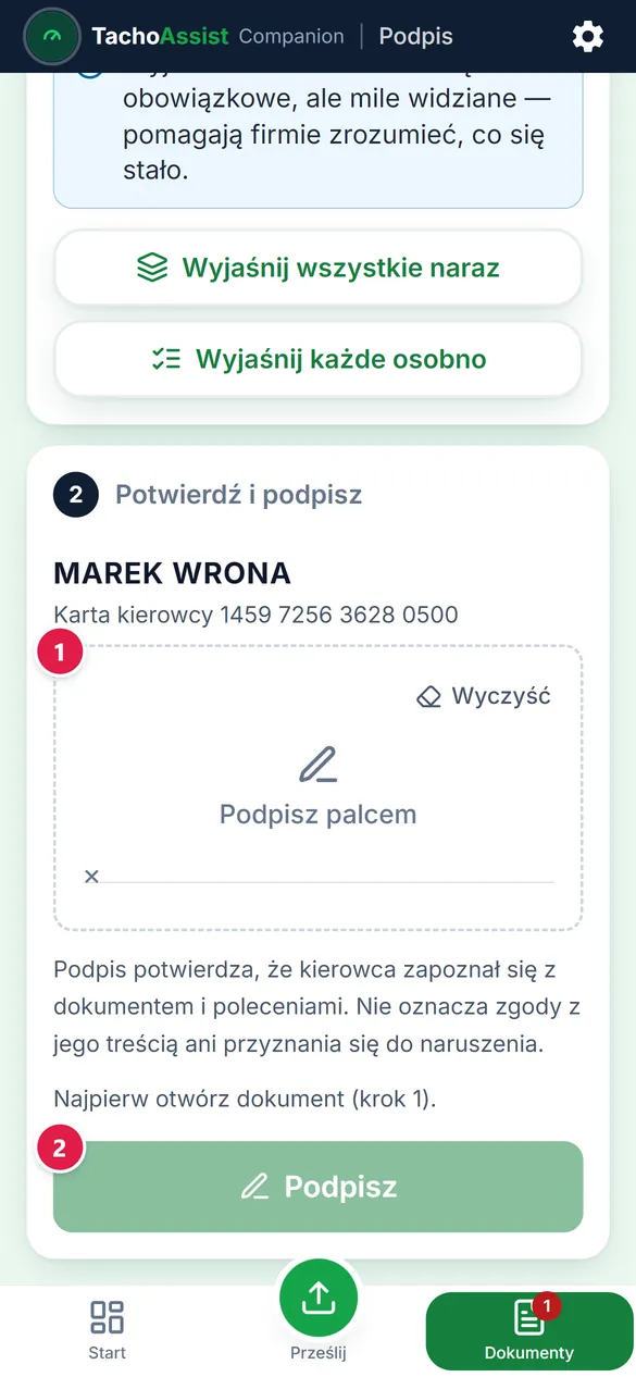 Podpis w aplikacji Companion.